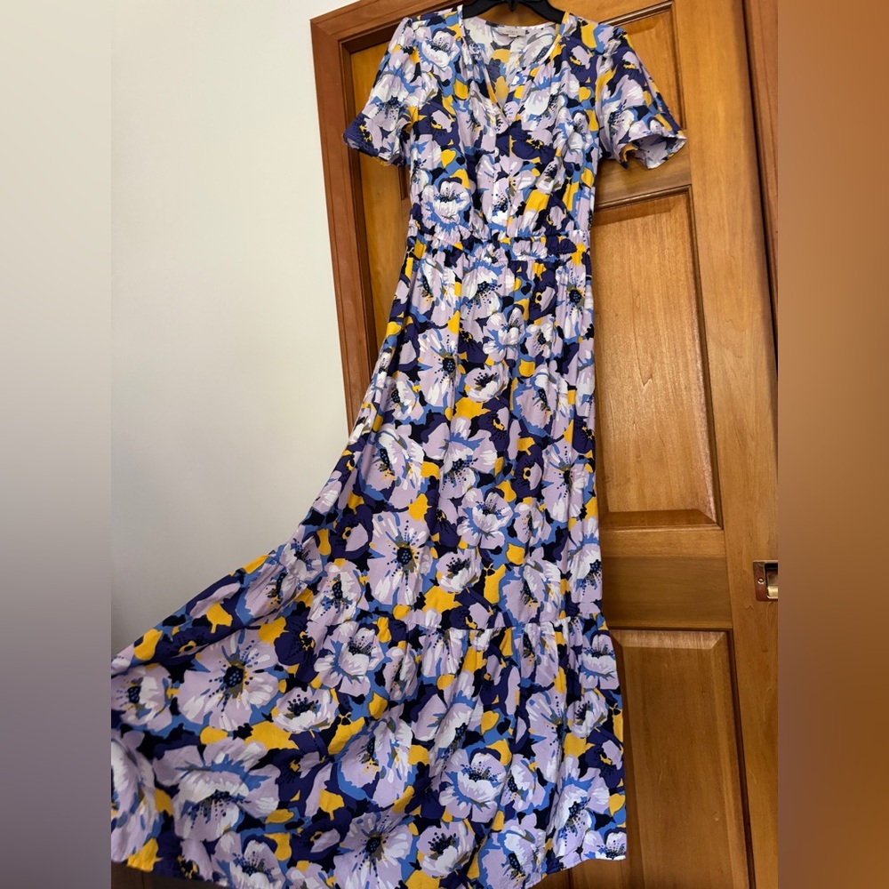 LOFT Floral Maxi Dress in Blue and Yellow
